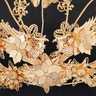 新娘头饰中式大气金色霞帔凤冠头饰结婚礼服发饰配饰流苏耳环饰品