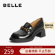 百丽女鞋 3A625CA4 马衔扣粗高跟乐福鞋 子英伦通勤单鞋 黑色小皮鞋