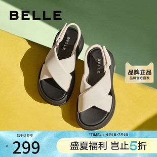 百丽休闲舒适凉鞋女夏季新款厚底增高休闲凉鞋B1850BL4预