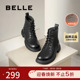 百丽英伦风马丁靴工装 真皮加绒羊皮短靴B7E2DDD4 冬季 靴女鞋 新款
