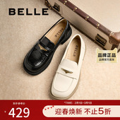 深口单鞋 百丽女鞋 D7D1DAA5 新款 黑色小皮鞋 子海鸥乐福鞋 女25春季