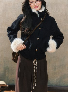 7Shiftin 原创设计秋冬新款黑色修身羽绒夹克外套短款上衣女