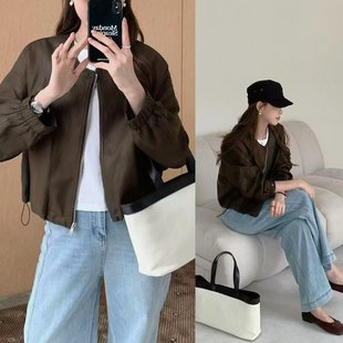 实拍已出货 韩系美拉德复古气质质感短外套圆领休闲百搭短外套