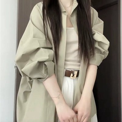 宽松休闲防晒开衫衬衣上衣夏季新款设计感小众长袖绿色衬衫外套女