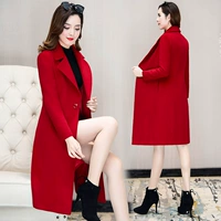 Tiệc cưới năm mới áo khoác len nữ màu đỏ lớn 2019 Phiên bản mới của Hàn Quốc là áo len mỏng và dài thời trang - Áo khoác dài áo cardigan