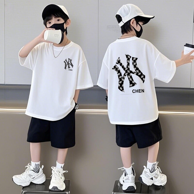 纯棉男童夏装新款中大童上衣纯棉男孩儿童半袖夏季短袖短裤套装