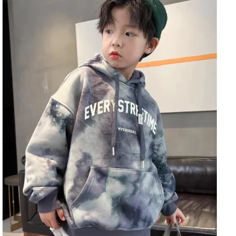 男童连帽卫衣秋冬季加绒加厚新款男孩帅气中大童宽松上衣卫衣外穿