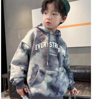 男童连帽卫衣秋冬季加绒加厚新款男孩帅气中大童宽松上衣卫衣外穿