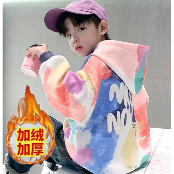 爆款渐变字母男童卫衣薄款春秋款中大童洋气儿童外穿连帽学生上衣