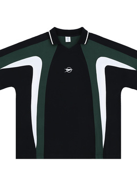 春夏新品潮牌美式复古学院风拼接撞色v领翻领短袖