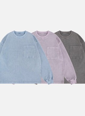 2025秋冬新品廓形400g重磅华夫格口纯棉小领口长袖T恤