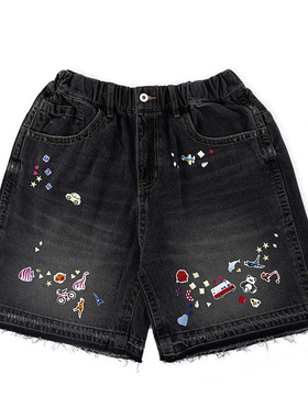 春夏新品潮牌贴纸复古散边流苏松紧腰头百搭牛仔