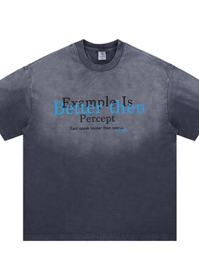 春夏新品潮牌竹节棉重磅美式标语印花圆领短袖T恤男