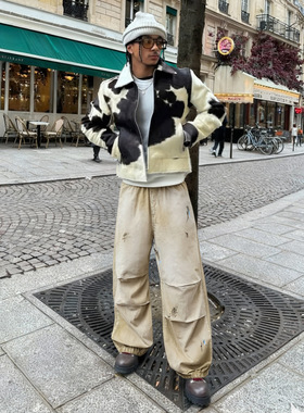 手绘洗水伞兵裤25秋冬新品复古做旧全棉束脚工装休闲裤