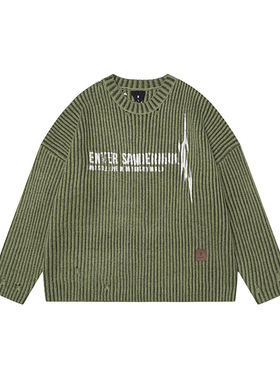 英文标语印花冚毛工艺圆领毛衣