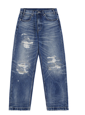 水洗破坏割烂纹理高级感直筒牛仔裤潮日系宽松阔腿