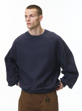 蝙蝠袖横织卫衣25冬季新品美式街头慵懒感圆领抓绒卫衣