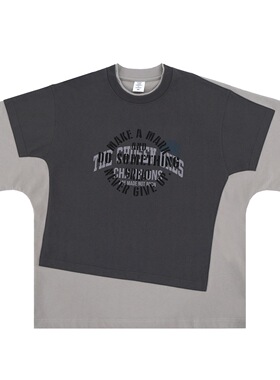 春夏新品潮牌美式创意拼接小T恤破碎字母印花短袖