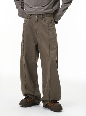 美式解构洗水工装裤25秋季新品潮牌做旧毛边休闲长裤男