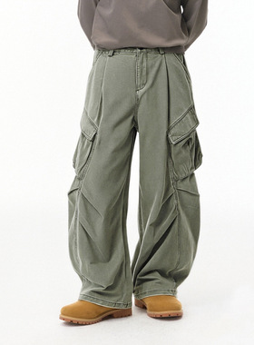 大口袋褶皱工装阔腿裤25秋季新品美式机能户外休闲长裤