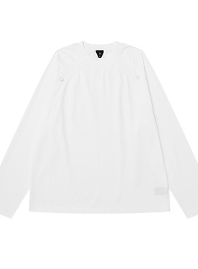 双纱250g重磅长袖t恤男欧美拼接罗纹宽松休闲街潮纯色上衣