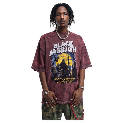 black Sabbath美式反炒水洗做旧纯棉宽松死神短袖印花T恤男