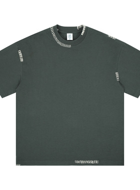 2026春夏新款美式潮牌手工短袖缝线水洗重磅宽松短袖T恤