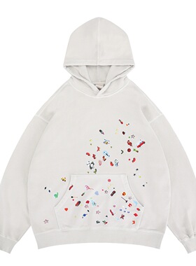 2025秋冬新品潮牌卡通趣味贴纸童趣口碧纹染连帽卫衣男