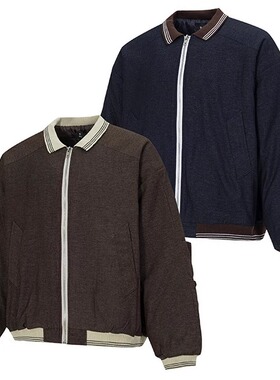 底特律哈灵顿夹克拼接翻领男女vintage简约撞色短宽工装外套