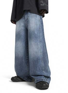 喷马骝剪裁弯刀裤25秋季新品美式做旧水洗牛仔休闲裤男