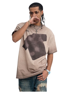 男士做旧破洞反炒洗水做旧磨烂T恤美式复古潮流短袖上衣