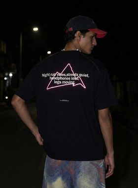 夜光撞色拼接短袖T恤2026春夏季新款休闲户外运动上衣潮