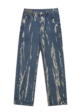 MOTTLED STRIPED WASHING JEANS斑驳条纹水洗牛仔裤