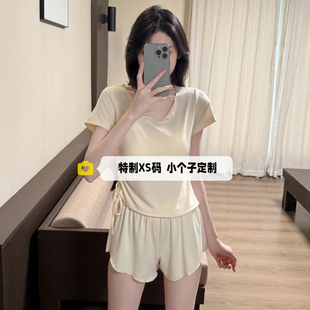 150cm小个子休闲短袖睡衣女2025夏季圆领短裤可外穿家居服套装xs