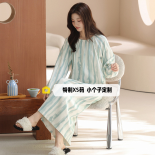 150cm娇小个子2025春秋过膝睡裙女新款长袖长款睡衣休闲家居裙xs