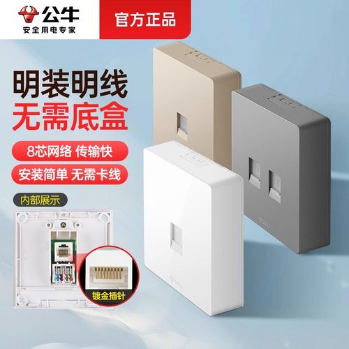 公牛明装电脑光纤电话宽带面板