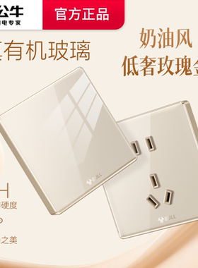 公牛亚克力开关插座玻璃面板五孔86型墙壁开关面板家用奶油风G62