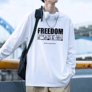 美式hiphop长袖t恤男春秋冬季ins上衣潮流百搭宽松高街印花打底衫