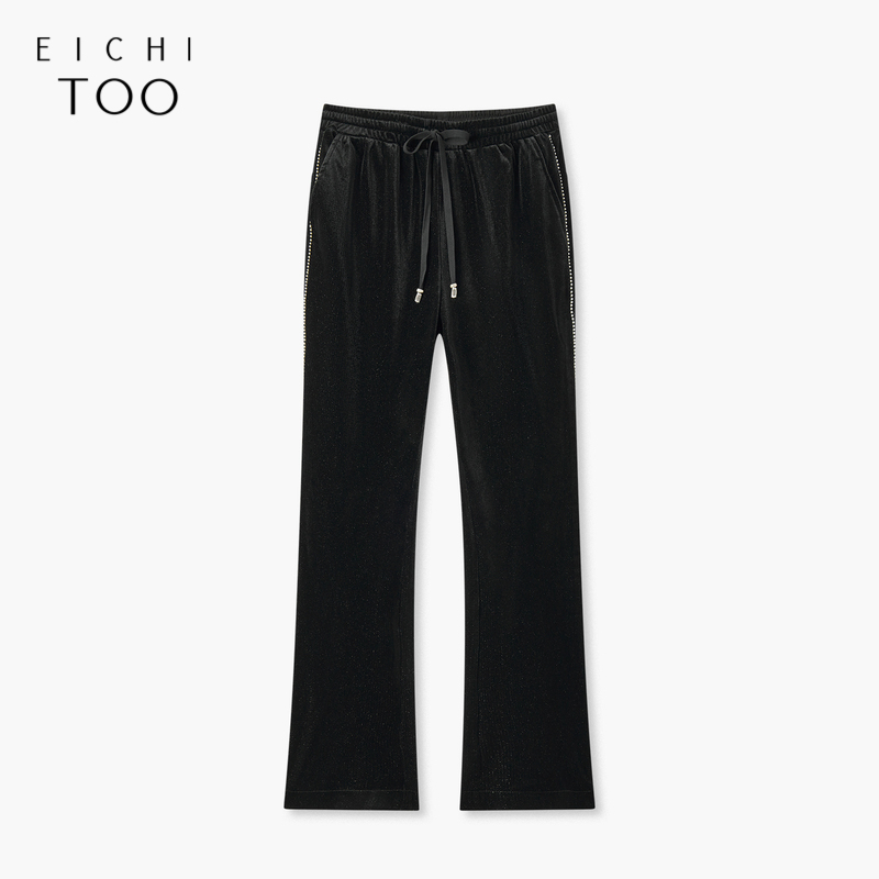 爱居兔丝绒阔腿休闲裤秋季新款垂感休闲裤喇叭裤长裤子