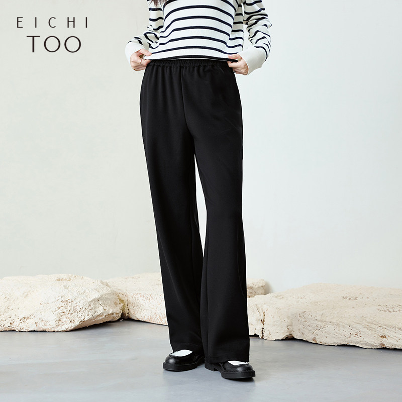 爱居兔黑色直筒休闲裤女2025年春季新款松紧腰百搭显瘦长裤,女装/女士精品,休闲裤,淘宝优惠券,粉丝福利购,淘宝优惠卷