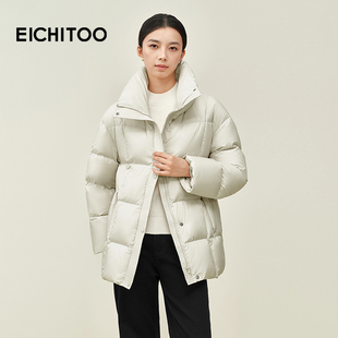 爱居兔高级光泽质感羽绒服2025年冬季新款女立领防风保暖冬外套