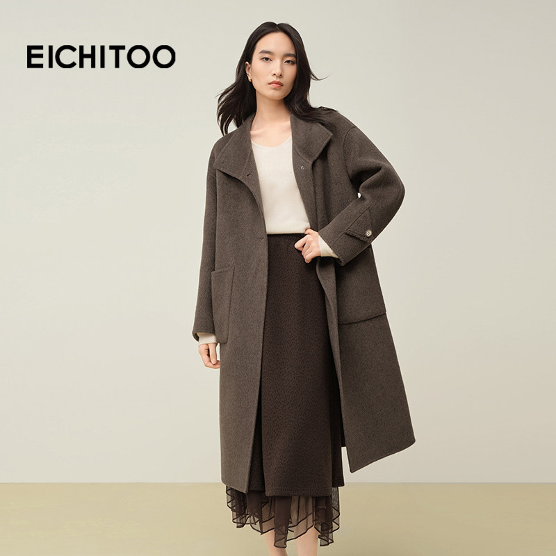 爱居兔骆驼绒牦牛绒咖色双面呢大衣2025年冬季新款女高品质外套