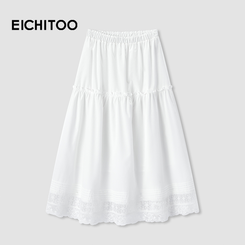 爱居兔天丝棉韩系白月光半身裙2025年秋季新款女蕾丝飘逸蛋糕裙