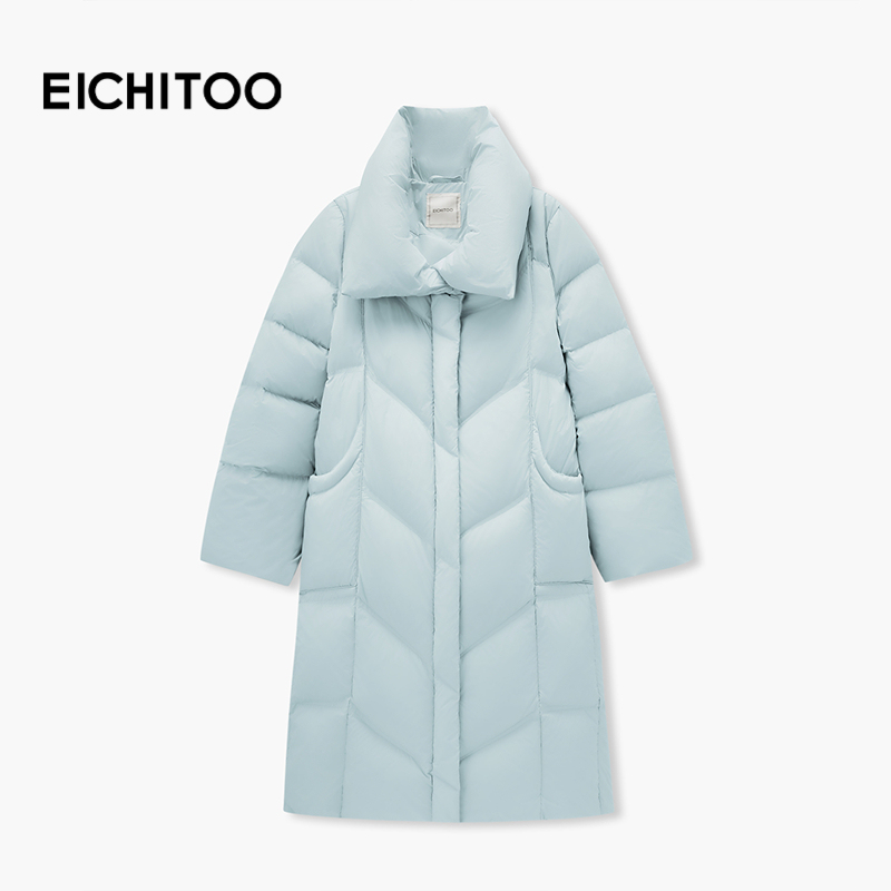 爱居兔减龄韩版长款羽绒服2025年冬季新款女保暖立领蓝色冬外套
