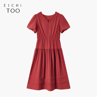 大红色简约大气短袖 连衣裙 新款 爱居兔夏季