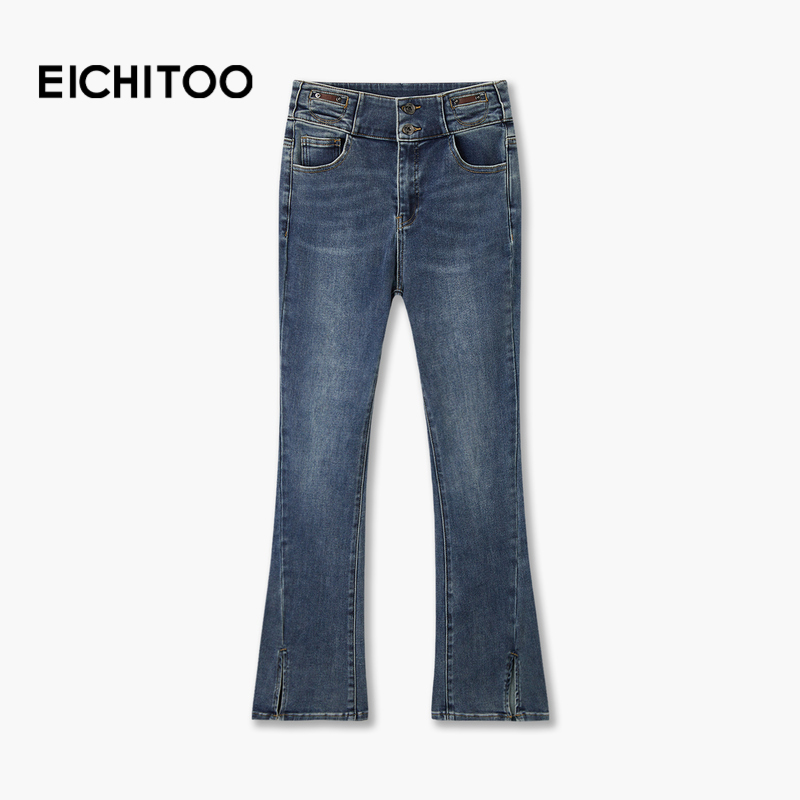 爱居兔高品质柔软舒适女牛仔裤2025年冬季新款牛仔蓝微辣长裤