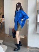 女2025夏季 新款 慵懒风宽松显瘦大码 美拉蓝穿搭衬衫 中长款 衬衣外套