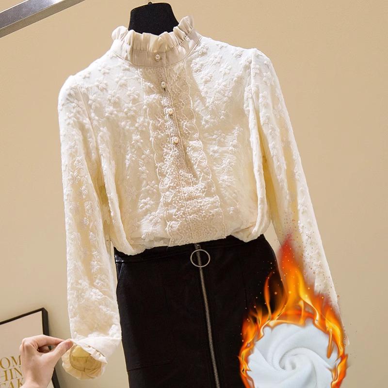 秋冬法式半高领蕾丝打底衫女2025新款洋气内搭小衫加绒保暖1111z