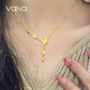 生日送女友颈饰 蝴蝶流苏项链女黄金足金999纯金吊坠2026年新款