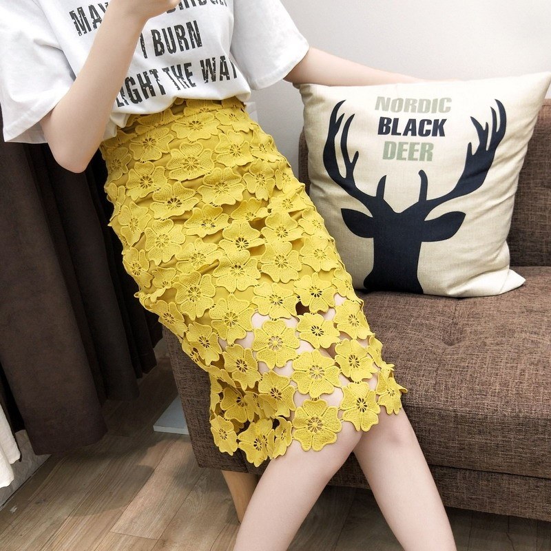 2019新款春夏韩版镂空钩花蕾丝高腰半身裙一步裙中长款包臀裙女潮|msdalam kategori Butik wanita / wanita, skirt - dari Buy2taobao.com untuk memberikan perkhidmatan ejen Taobao profesional membeli